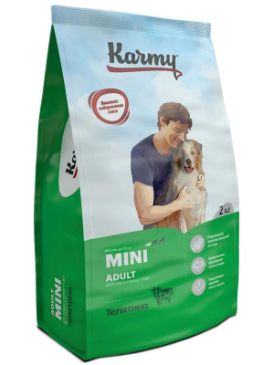 Karmy Mini Adult Полнорационный сухой корм для собак мелких пород старше 1 года, Телятина - 2 кг (Мелькомбинат)