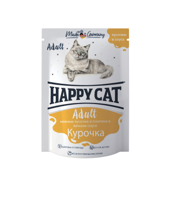Happy Cat Влажный корм для кошек Курочка кусочки и ломтики в яичном соусе 100 гр