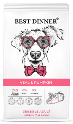 Best Dinner Adult Sensible Medium&Maxi Veal & Pumpkin для собак средних и крупных пород с телятиной и тыквой 3 кг