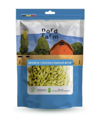 NORD FARM Лакомство для кошек "Бисквиты с лососем и кошачьей мятой", 90 гр