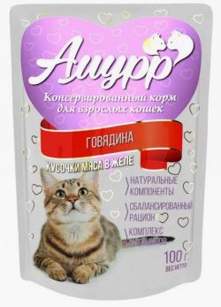 Амурр Влажный корм для кошек Говядина в желе 100 гр