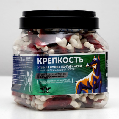 ГРИН КЬЮЗИН Лакомство для собак КРЕПКОСТЬ Кальцевая косточка с уткой 750 гр