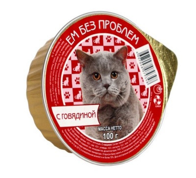 ЕМ БЕЗ ПРОБЛЕМ Консервы для кошек Паштет из говядины, ламистер, 100 гр