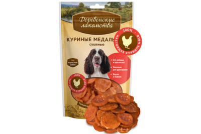 Лакомства для собак "Деревенские Лакомства" Куриные медальоны сушеные, 90 г