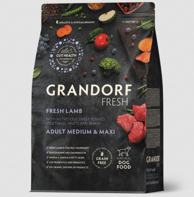GRANDORF Fresh DOG Adult  MED&MAXI Сухой корм для собак средних и крупных  пород, ягнёнок с бататом 1 кг