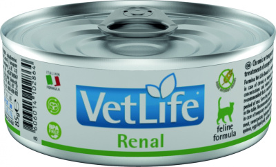 Консервы FARMINA VETLIFE NATURAL DIET CAT RENAL для взрослых кошек с курицей и рыбой диета при заболеваниях почек - 85 гр