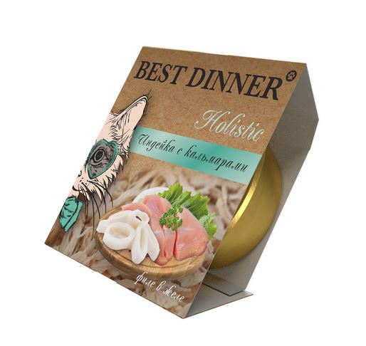 Best Dinner Holistic Sterilised Влажный корм для стерилизованных кошек. Индейка с кальмарами в желе, 75 гр
