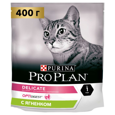 Pro Plan Delicate Сухой корм для кошек при чувствительном пищеварении с ягненком 400 г